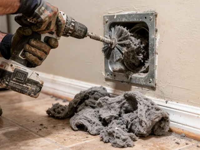 Certified Poinciana Dryer Vent Cleaning technician performing dryer vent cleaning in Poinciana