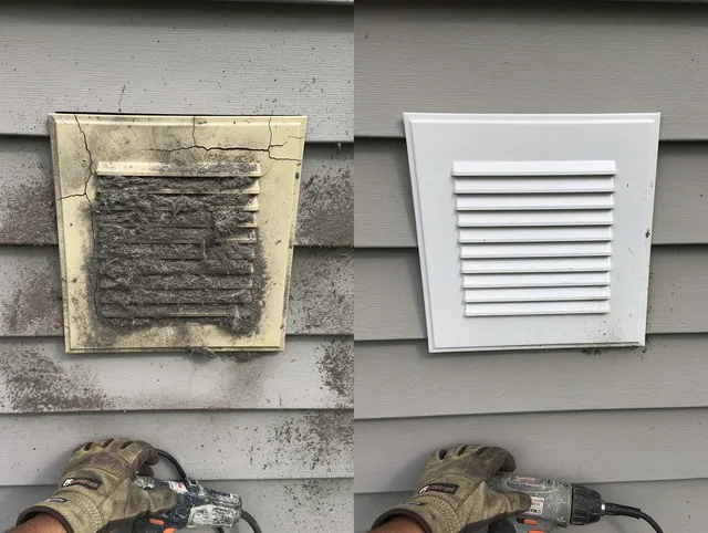 Poinciana Dryer Vent Cleaning technician installing high-quality dryer vent cover at a residential property in Poinciana